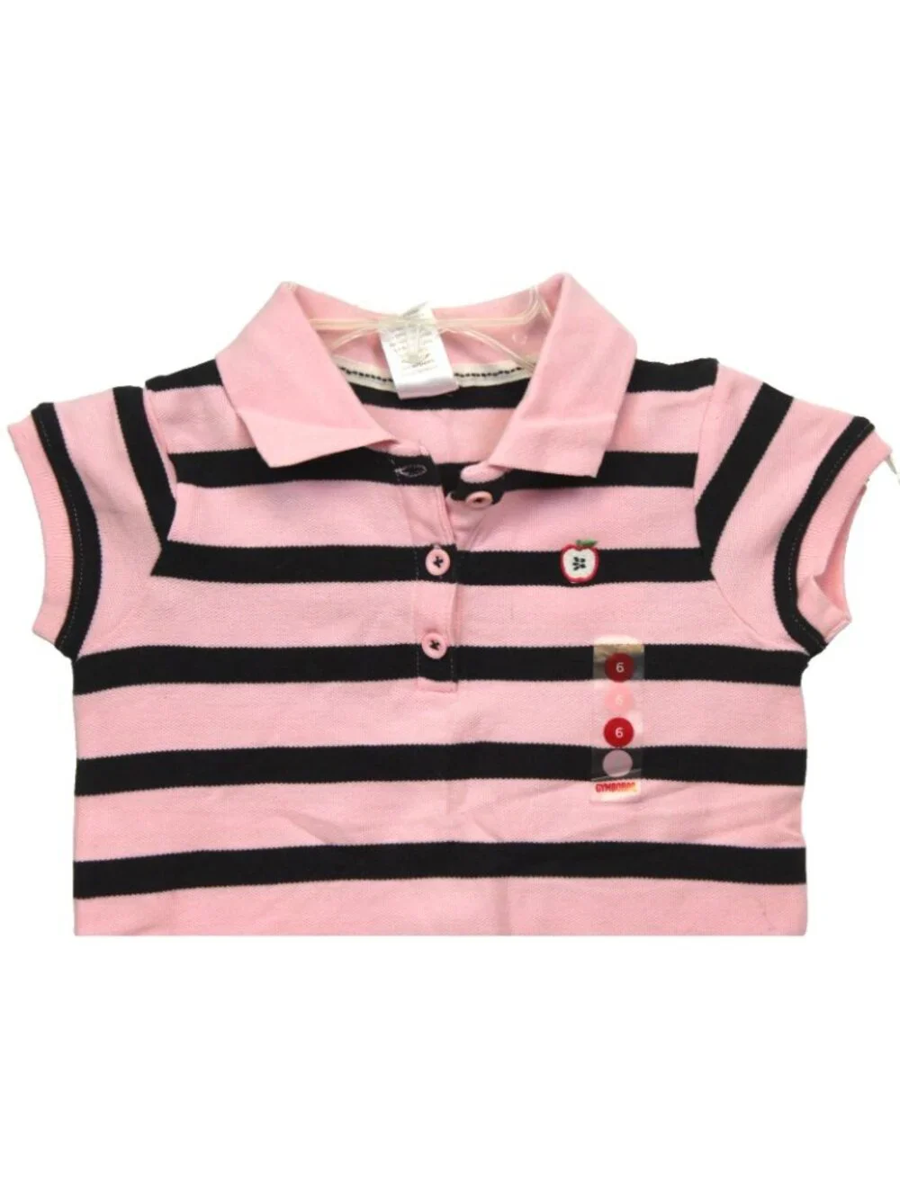 2008 Gymboree Prep School Polo Shirt Sz  6 Pink Navy Stripes Apple Short Sleeve